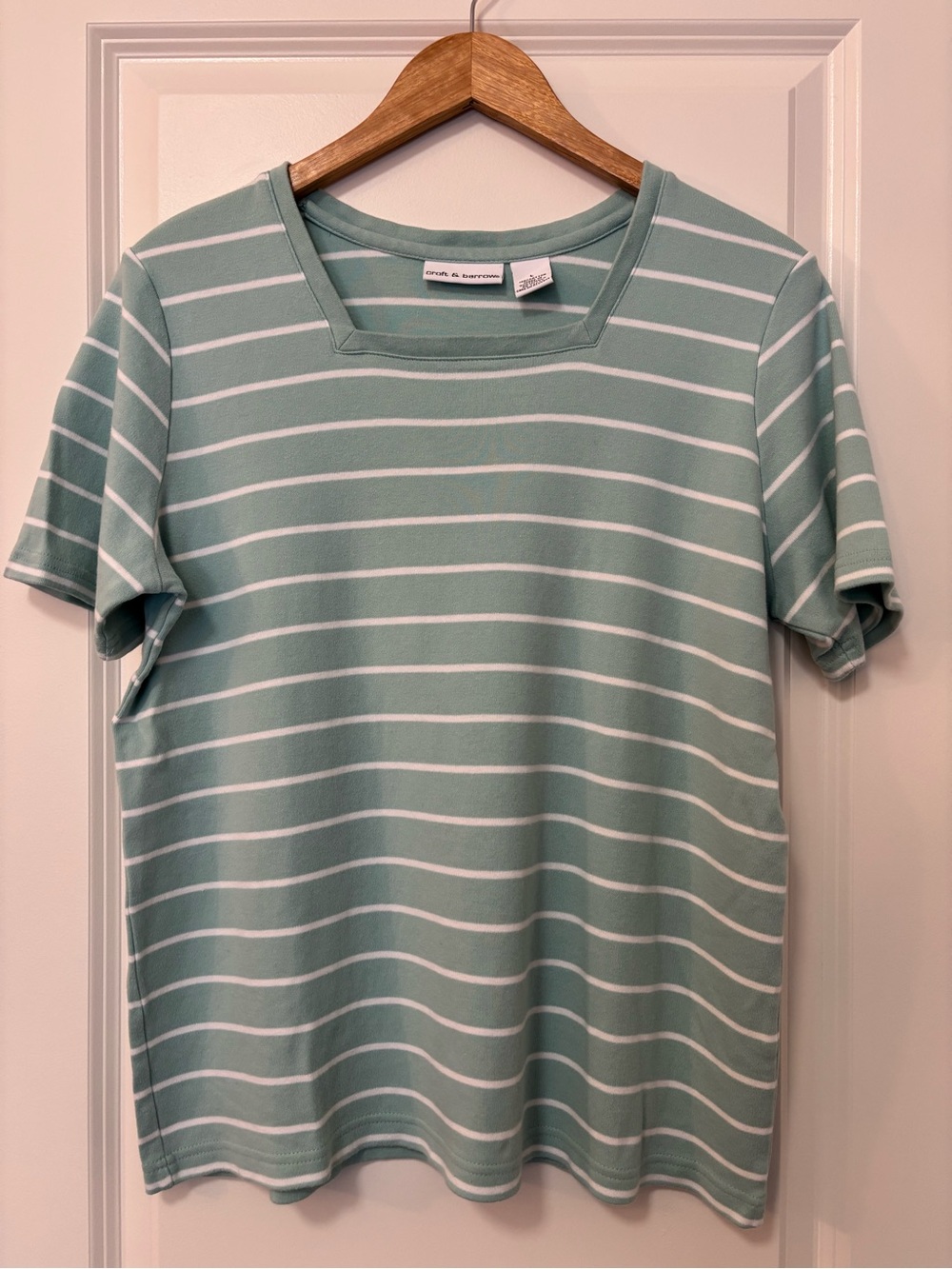 Croft & Barrow Seafoam Green Striped Tee Shirt, Size M